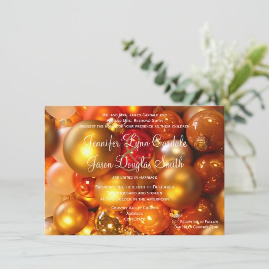 休日のクリスマスオーナメントの結婚式招待状 招待状 (スタンド正面)