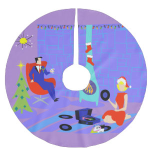 休日のクリスマスツリーのスカートのためのレトロの家 ブラッシュドポリエステルツリースカート