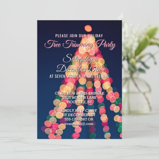 休日のクリスマスツリーのトリミングのパーティの招待状 招待状 (スタンド正面)