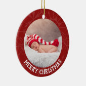 休日のクリスマス2の写真年の赤の雪片 セラミックオーナメント (右)