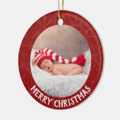 休日のクリスマス2の写真年の赤の雪片 セラミックオーナメント (左)