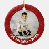 休日のクリスマス2の写真年の赤の雪片 セラミックオーナメント (裏面)