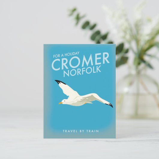 休日のクロマー・ノーフォーク列車の旅行ポスター。 ポストカード (スタンド正面)