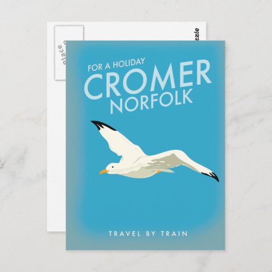 休日のクロマー・ノーフォーク列車の旅行ポスター。 ポストカード (正面/裏面)