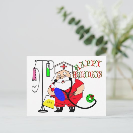 休日のサンタの幸せなナース シーズンポストカード (スタンド正面)