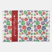 休日のジングルベルの幸せなクリスマス キッチンタオル (横)