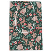 休日のジンジャーブレッド、トナカイ、クリスマスツリー ミディアムペーパーバッグ (正面)