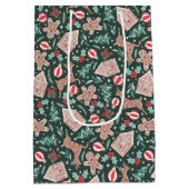 休日のジンジャーブレッド、トナカイ、クリスマスツリー ミディアムペーパーバッグ (裏面)