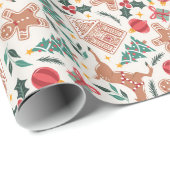 休日のジンジャーブレッド、トナカイ、クリスマスツリー ラッピングペーパー (ロールコーナー)