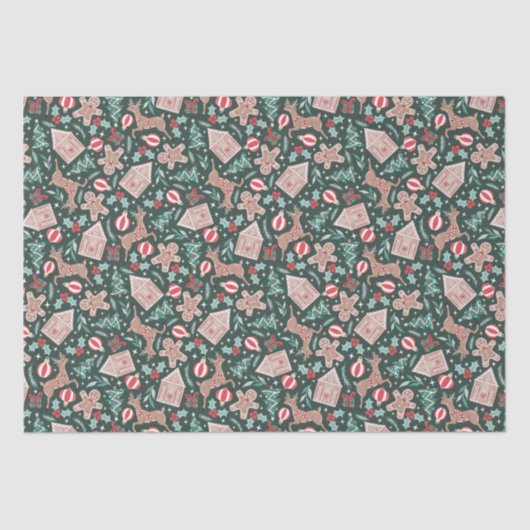 休日のジンジャーブレッド、トナカイ、クリスマスツリー 薄葉紙 (正面)