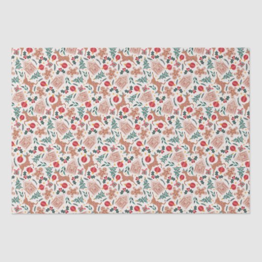 休日のジンジャーブレッド、トナカイ、クリスマスツリー 薄葉紙 (正面)