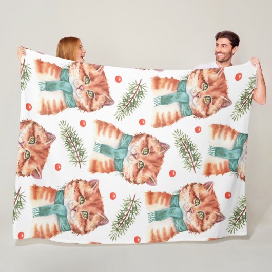 休日のスカーフを持つ愛らしいオレンジの虎猫 フリースブランケット (インサイチュ)