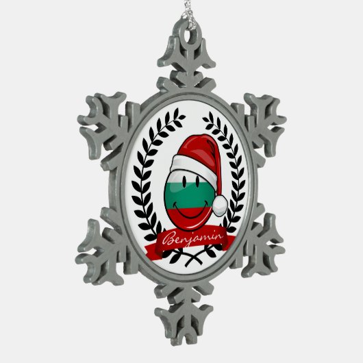 休日のスタイルのブルガリア人の旗 スノーフレークピューターオーナメント (左)