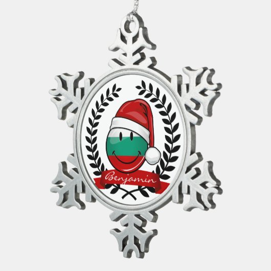 休日のスタイルのブルガリア人の旗 スノーフレークピューターオーナメント (右)