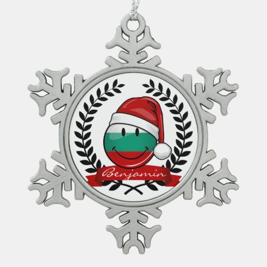 休日のスタイルのブルガリア人の旗 スノーフレークピューターオーナメント (正面)