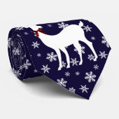 休日のタイ、雪片を持つ海軍の白いトナカイ ネクタイ (ロール)