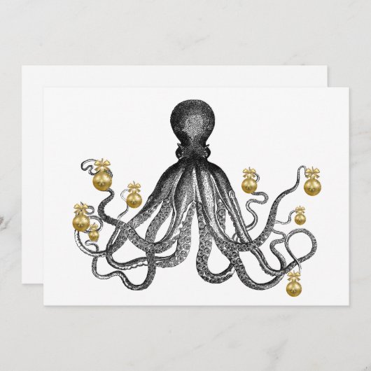 休日のタコクリスマスオーナメント航海のおもしろい シーズンカード (正面/裏面)