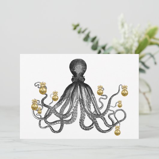 休日のタコクリスマスオーナメント航海のおもしろい シーズンカード (スタンド正面)