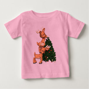 休日のトナカイのスエットシャツの子供 ベビーTシャツ
