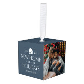 休日のニューホーム海軍3写真クリスマス キューブオーナメント (正面アングル)