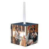 休日のニューホーム海軍3写真クリスマス キューブオーナメント (裏面アングル)