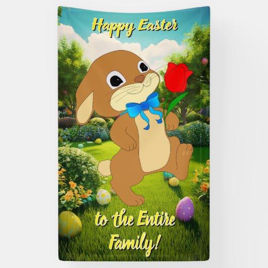 休日のバナー：カラフルイースターウサギ 横断幕 (縦)