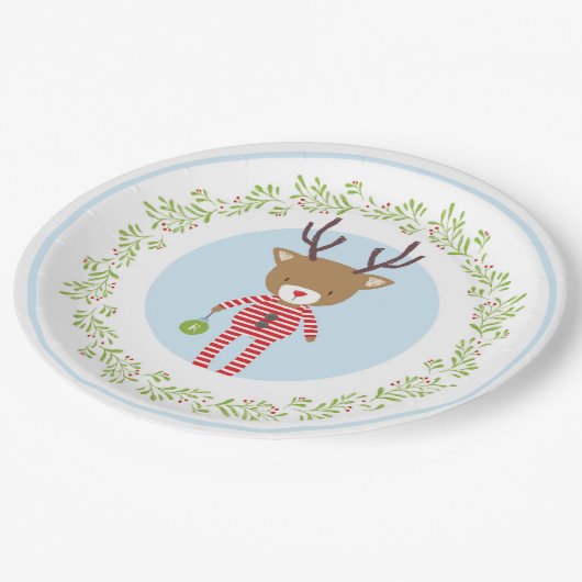 休日のパジャマ・パーティー-パジャマのトナカイ ペーパープレート (アングル)