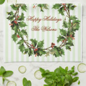 休日のパーソナライズなヴィンテージのヒイラギのリース キッチンタオル (折り畳み)