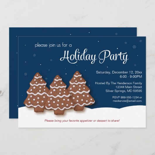 休日のパーティのクリスマスの招待の青 招待状 (正面/裏面)