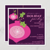 休日のパーティのレトロのピンクのオーナメントの招待状 招待状 (正面/裏面)
