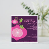 休日のパーティのレトロのピンクのオーナメントの招待状 招待状 (スタンド正面)
