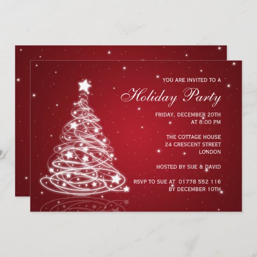休日のパーティの招待状のクリスマスツリーの赤 招待状 (正面/裏面)