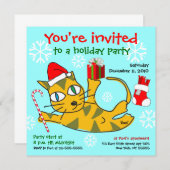休日のパーティの招待状の圧延猫 招待状 (正面/裏面)