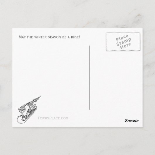 休日のパーティの招待状-熱狂するな小妖精や小人のそりの乗車 ポストカード (裏面)