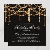 休日のパーティの金ゴールドのひもライト 招待状 (正面/裏面)