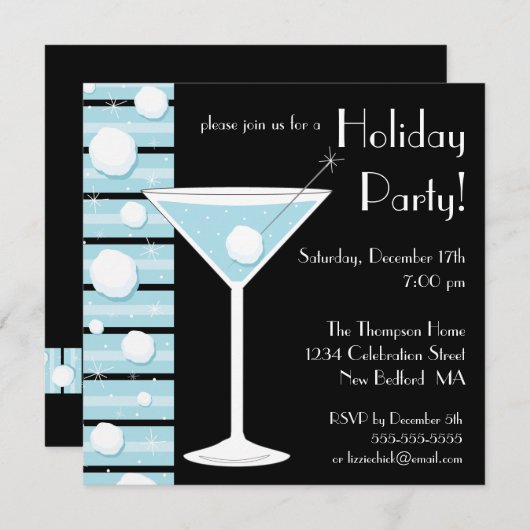 休日のパーティの雪玉のカクテルの招待状 招待状 (正面/裏面)