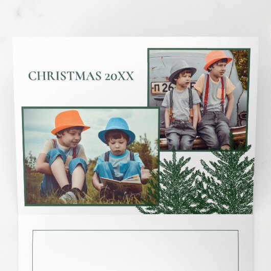 休日のフォトカード | クリスマスツリーの森 三つ折りクリスマスカード (内部最初)