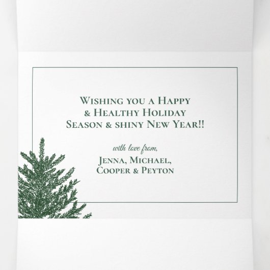 休日のフォトカード | クリスマスツリーの森 三つ折りクリスマスカード (内部中)