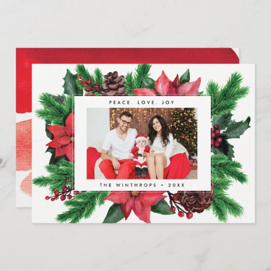 休日のフォトカード | パインミニマルモダンクリスマス シーズンカード (正面/裏面)