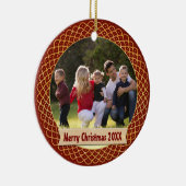 休日のフォトフレーム |編集可能文字赤と金ゴールド セラミックオーナメント (右)