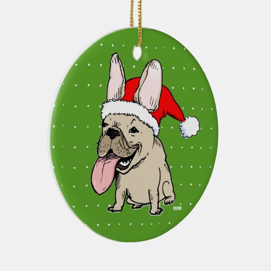 休日のフレンチ・ブルドッグのFrenchieのおもしろいなクリスマス セラミックオーナメント (右)