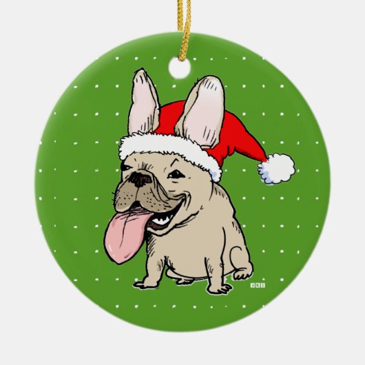 休日のフレンチ・ブルドッグのFrenchieのおもしろいなクリスマス セラミックオーナメント (正面)