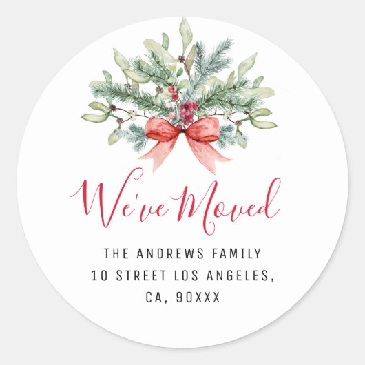 休日のフローラの新しい住所のステッカーを移動 ラウンドシール (正面)