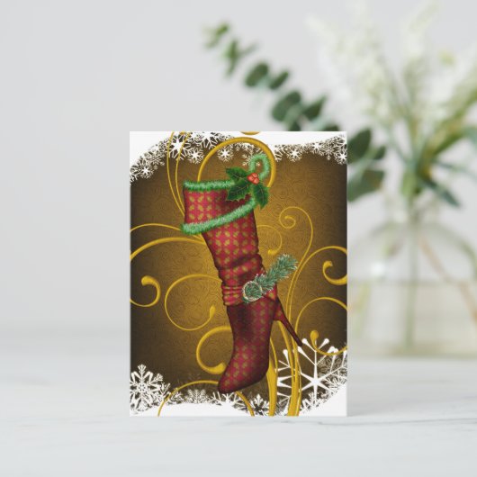 休日のブーツのクリスマスの郵便はがき シーズンポストカード (スタンド正面)