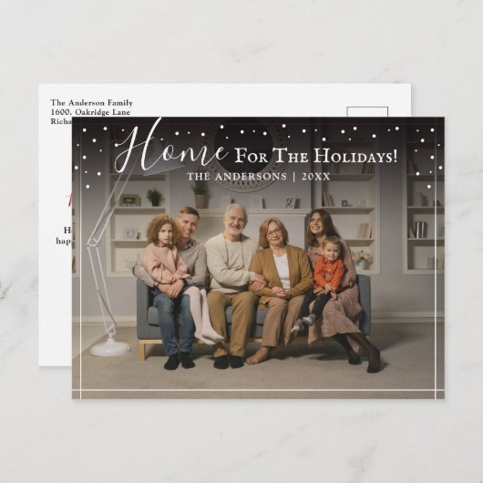 休日のホーム！家族の写真クリスマス ポストカード (正面/裏面)