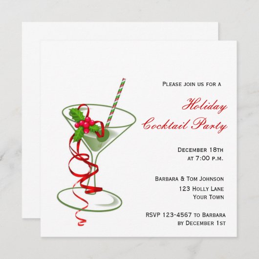 休日のマルティーニのカクテルのパーティの招待状 招待状 (正面/裏面)