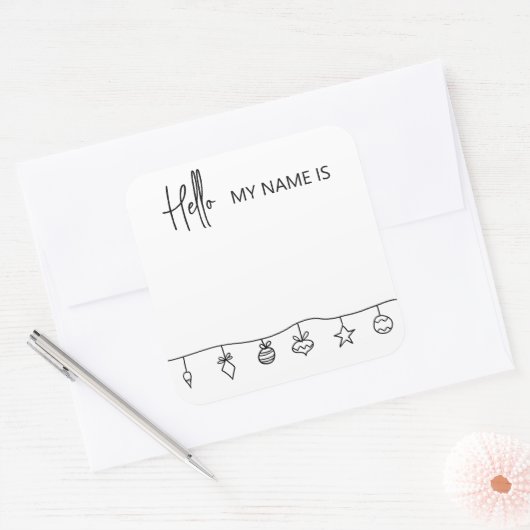 休日のミニマルクリスマス名タグパーティー スクエアシール (封筒)