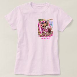 休日のメスチワワビーチリラクゼーション (ピンク) Tシャツ