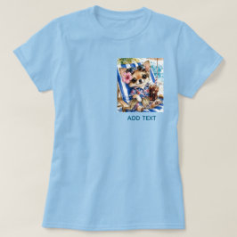 休日のメスチワワビーチリラクゼーション (ブルー) Tシャツ