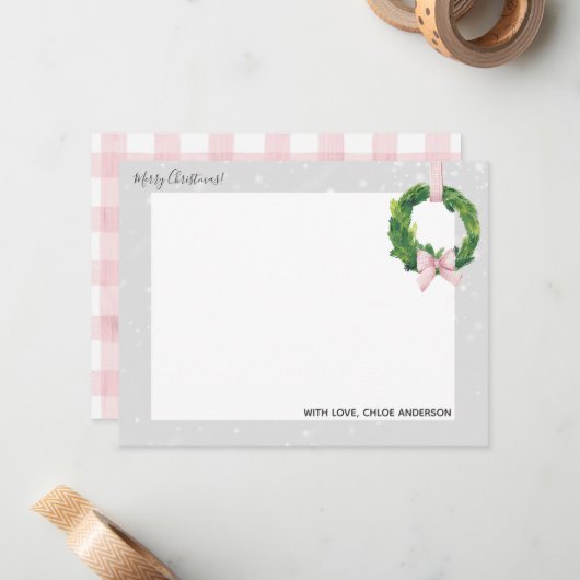 休日のメッセージカードのためのギンガムのリースの家 ノートカード (正面/裏面インサイチュ)